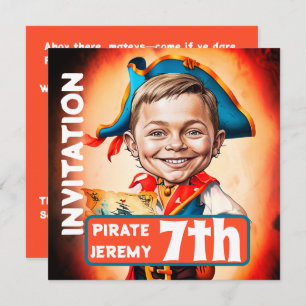 Invitación Personalizado Naranja quemado Pirata 7 Caricatura