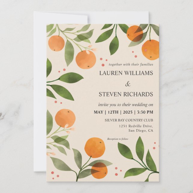 Invitación Personalizado Naranjas rosados Boda de florines ve (Anverso)