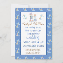 Invitación Personalizado Náutico Boda Blanco Azul y Oro