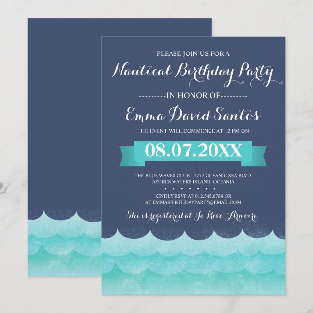 Invitación Personalizado Naval En La Fiesta Náutica De Cumple (Anverso / Reverso)