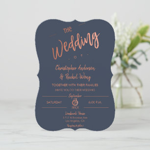 Invitación Personalizado Navy Blue Simple Script Rosa Boda de