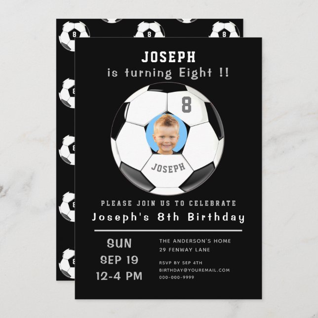 Invitación Personalizado negro octogésimo cumpleaños edad fút (Anverso / Reverso)