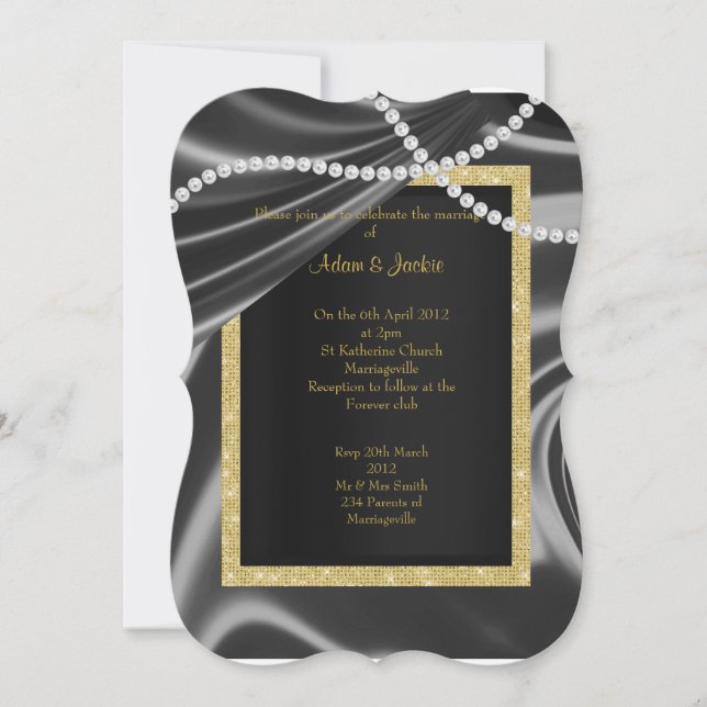 Invitación Personalizado NEGRO SATIN, BODA DE CLASE ELEGANTE  (Anverso)