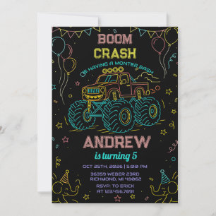 Invitación Personalizado neon Bash Monster Truck fiesta de cu