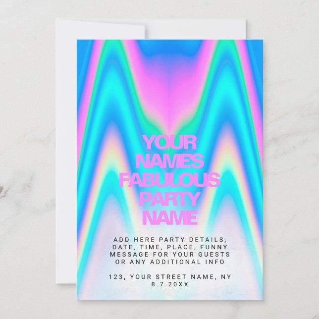 Invitación Personalizado Neon Holographic Fiesta irlandés Y2K (Anverso)