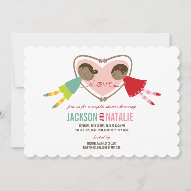 Invitación Personalizado niño Chica Amor Parejas De Corazón D (Anverso)