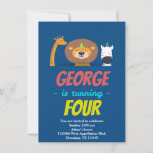Invitación Personalizado Niño León Giraffe Personalizado de c