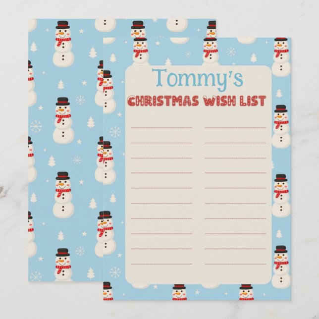 Invitación Personalizado Nombre niño Carta temática de Snowma (Anverso / Reverso)