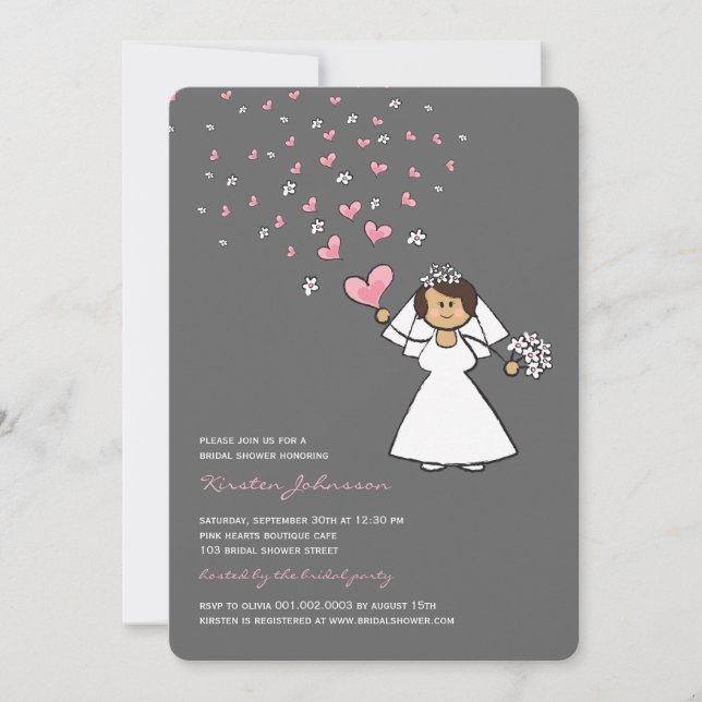 Invitación Personalizado novia de corazón rosado florió ducha (Anverso)