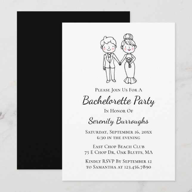 Invitación Personalizado Novia Groom Black Bachelorette Party (Anverso / Reverso)
