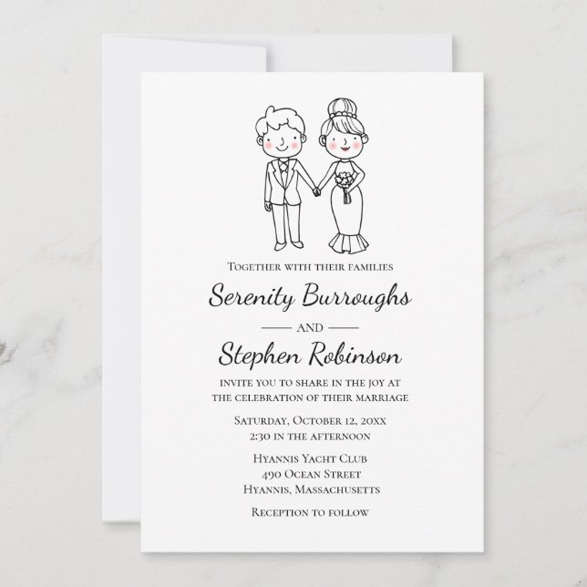 Invitación Personalizado Novia Groom Boda blanco negro capric (Anverso)
