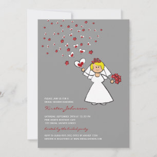 Invitación Personalizado Novia Rojo Corazones Flores Ducha Br