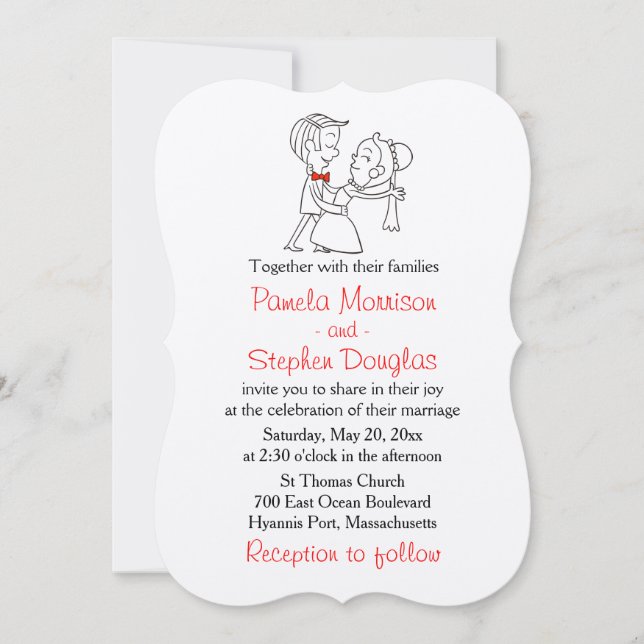 Invitación Personalizado Novia y Groom Boda negro, blanco y r (Anverso)