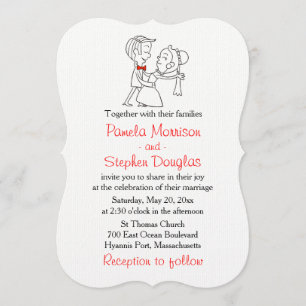 Invitación Personalizado Novia y Groom Boda negro, blanco y r