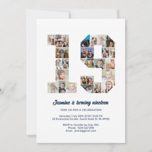 Invitación personalizado número 19 de cumpleaños Collage de f