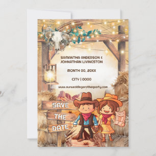 Invitación Personalizado occidental, pareja de vaqueros, arco