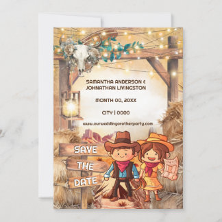 Invitación Personalizado occidental, pareja de vaqueros, arco