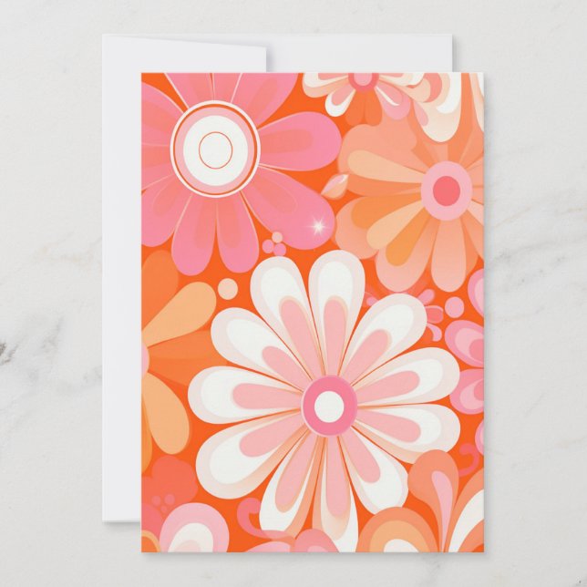 Invitación Personalizado orden retro groovy fondo de flores (Anverso)