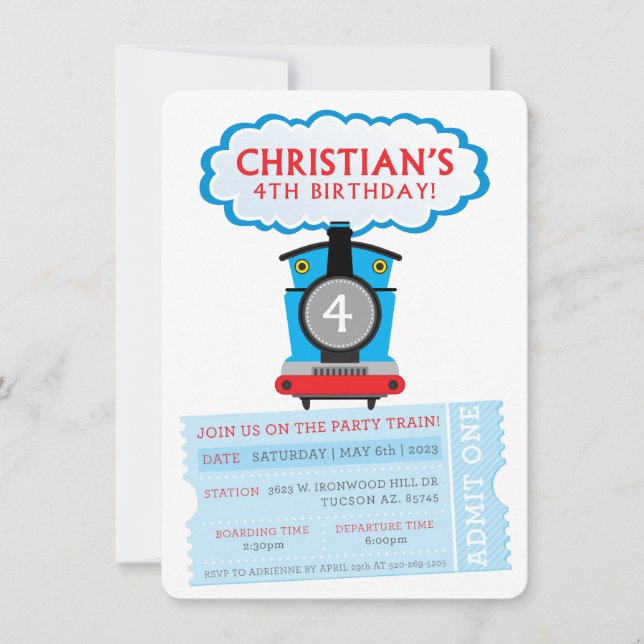 Invitación PERSONALIZADO ORDEN Tren de 4º cumpleaños de Chris (Anverso)