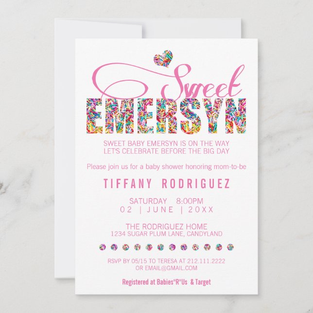 Invitación PERSONALIZADO ORDER Sweet Emersyn Baby Shower Invi (Anverso)
