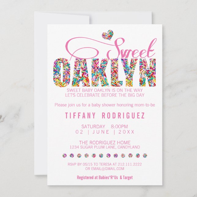 Invitación PERSONALIZADO ORDER Sweet Oaklyn Baby Shower Invit (Anverso)