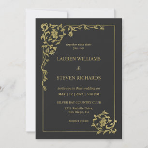 Invitación Personalizado Oro Negro Real Boda de Decoración An