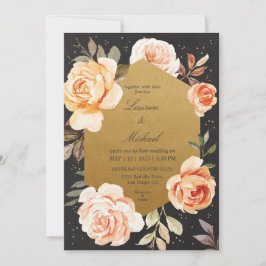 Invitación Personalizado Oro Negro y Rosas Boda de Flores de