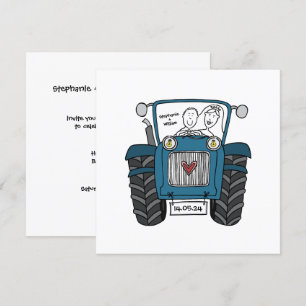 Invitación Personalizado País Boda Azul Tractor Noche