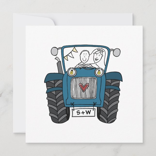 Invitación Personalizado País Boda Azul Tractor Noche (Anverso)