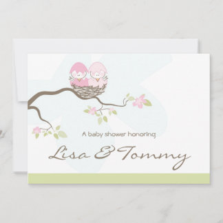 Invitación Personalizado - Pájaros gemelos rosados