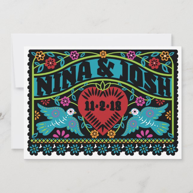 Invitación Personalizado Papel Picado Lovebirds para Nina 2 (Anverso)