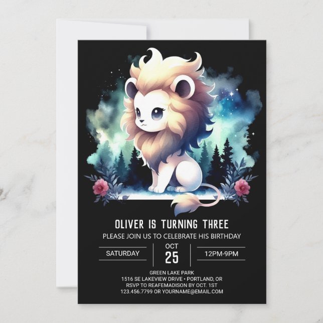 Invitación Personalizado Pastel Lion Cumpleaños (Anverso)