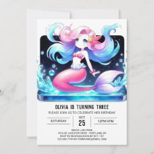 Invitación Personalizado Pastel Mermaid Cumpleaños