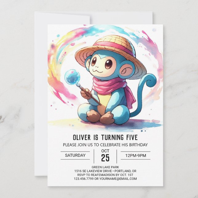 Invitación Personalizado Pastel Monkey Cumpleaños (Anverso)