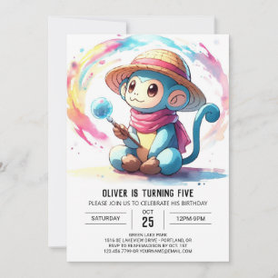 Invitación Personalizado Pastel Monkey Cumpleaños