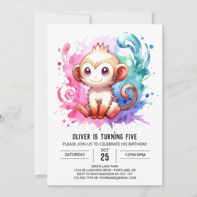 Invitación Personalizado Pastel Monkey Cumpleaños (Anverso)