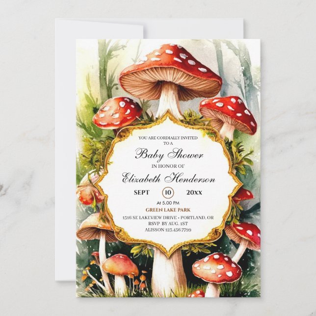 Invitación Personalizado Pastel Mushroom Baby Shower (Anverso)