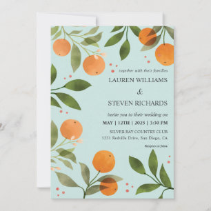 Invitación Personalizado Pastel Naranjas verdes Boda de flori