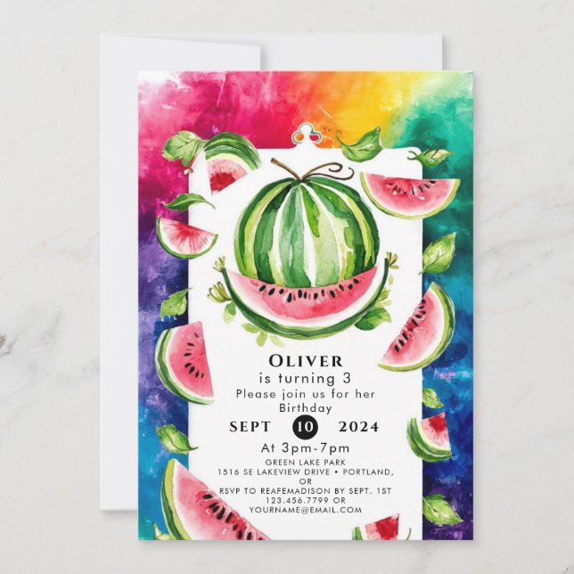 Invitación Personalizado Pastel Watermelon Cumpleaños (Anverso)