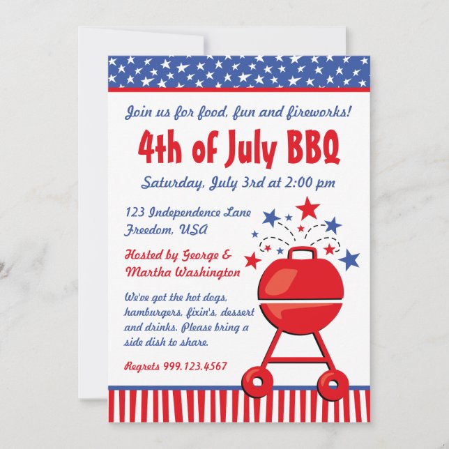Invitación Personalizado patriótico del Bbq (Anverso)