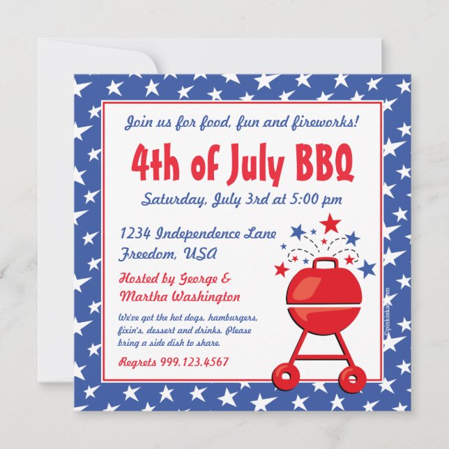 Invitación Personalizado patriótico del Bbq (Anverso)