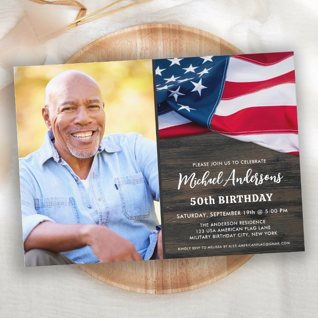 Invitación Personalizado Patriótico Foto Cumpleaños Bandera E (Subido por el creador)