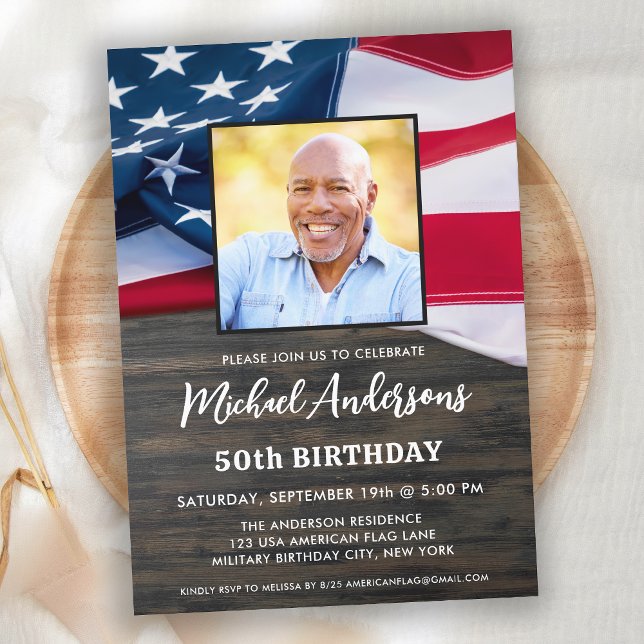 Invitación Personalizado Patriótico Foto USA Bandera Estadoun (Subido por el creador)