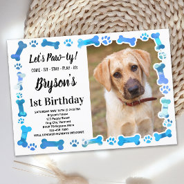 Invitación Personalizado Perro Cumpleaños Blue Paw Imprimir f