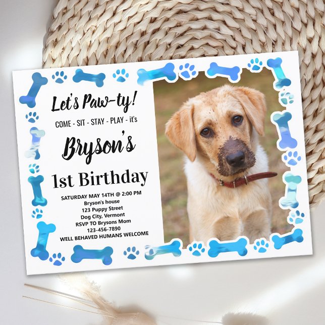Invitación Personalizado Perro Cumpleaños Blue Paw Imprimir f (Subido por el creador)