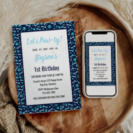 Invitación Personalizado Perro Cumpleaños Blue Paw Imprimir M