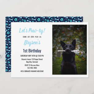 Invitación Personalizado Perro Cumpleaños Blue Paw Imprimir M