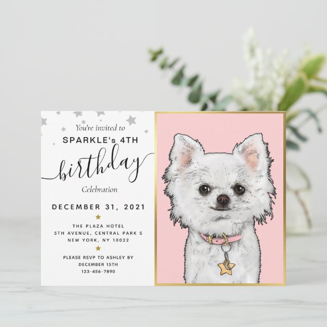 Invitación Personalizado Perro Foto de cumpleaños Textos | Es (Anverso de pie)