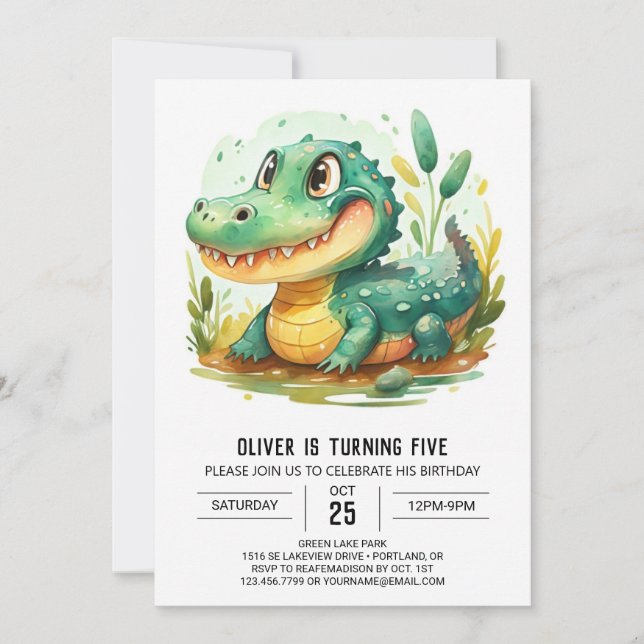 Invitación Personalizado Personalizado Crocodile Cumpleaños (Anverso)