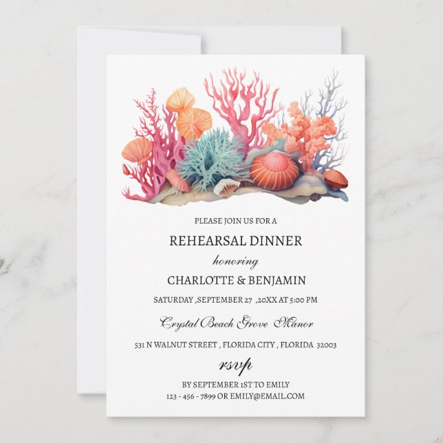 Invitación Personalizado Photo & Coral Reef Beach Rehearner C (Anverso)